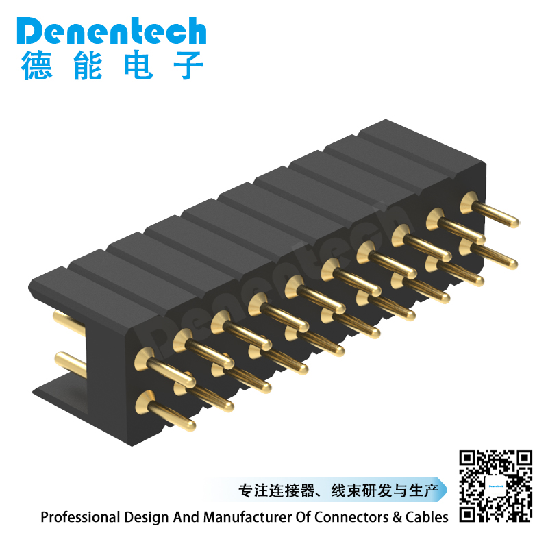 Denentech 定制2.54MM圆P排针H6.90xW6.90双排180度插板实心圆孔排针